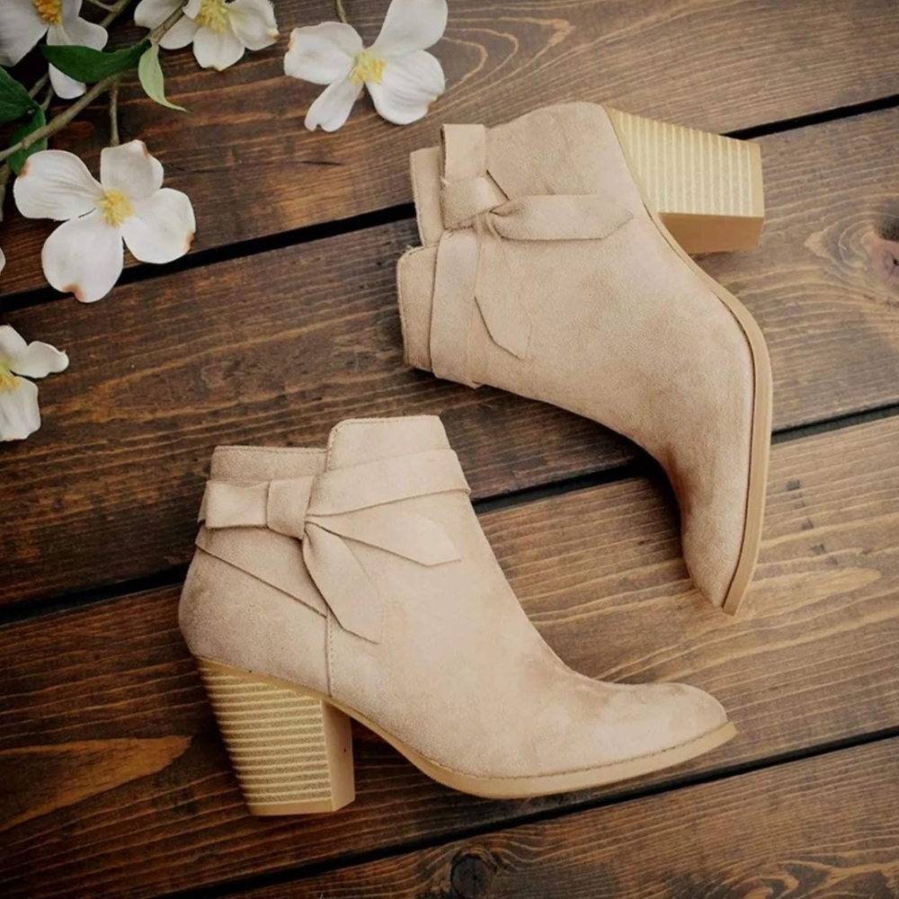 Suede Chelsea Pump Ankle Boots - Beige